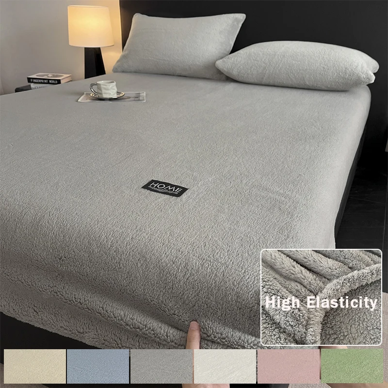

1pc Thick Solid Color Luxurious Velvet Fitted Sheet/mattress Protective Cover,Lightweight & Breathable Bed Cover for All Seasons