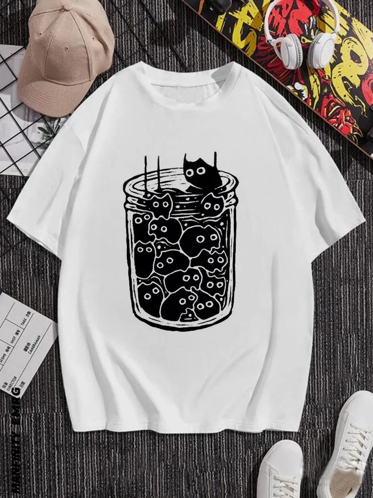 

Женская футболка с коротким рукавом и принтом кошки, из хлопка