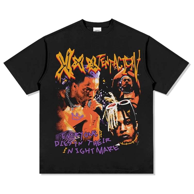 XXXTentacion Everyone Dies In Their Nightmare Print T-Shirt Oversized Vintage Hip Hop Cotton Tee Men Women Retro Rap Streetwear