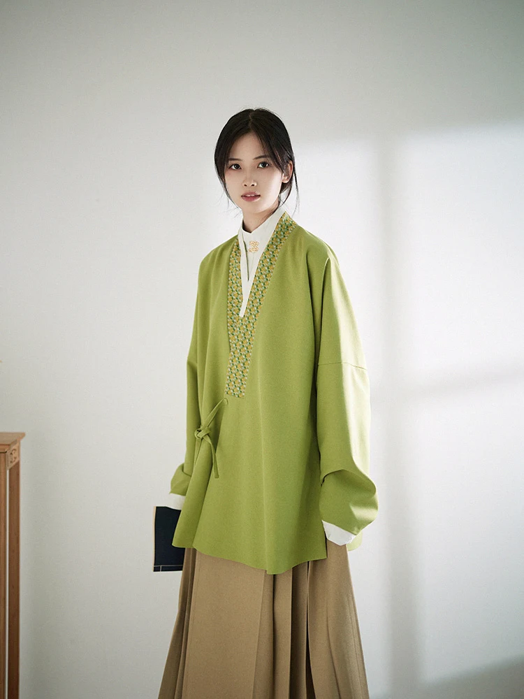 

Autumn Wood【aoHua】Ming Dynas Sle Narrow Sve Spring Autumn Coat Tail Skirt Han Hanfu Women's Traditional Costume
