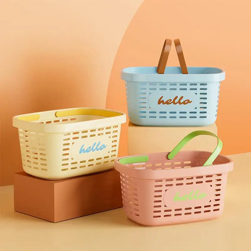 Thickened Plastic Handheld Shopping Basket Rectangular Storage Basket Large Size Vegetable Buying Basket Picnic Basket