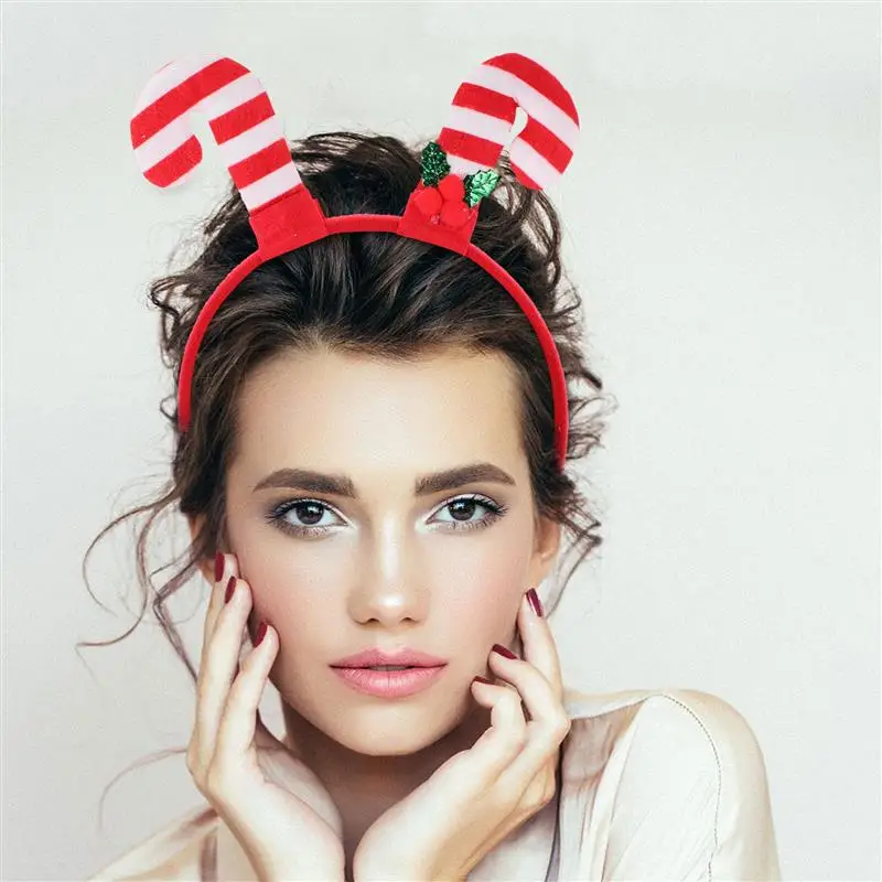 3Pcs Christmas Candy Cane Hair Hoops Lovely Headdress Party Hair Decors Decorative Party Hairbands