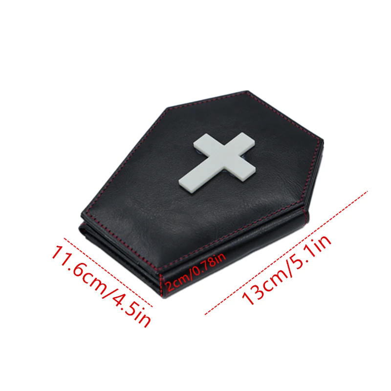Dark Style Glow Cross Coffin Design Coin Purse Halloween Pattern Clutch Zipper Wallet PU Leather Trendy Purse