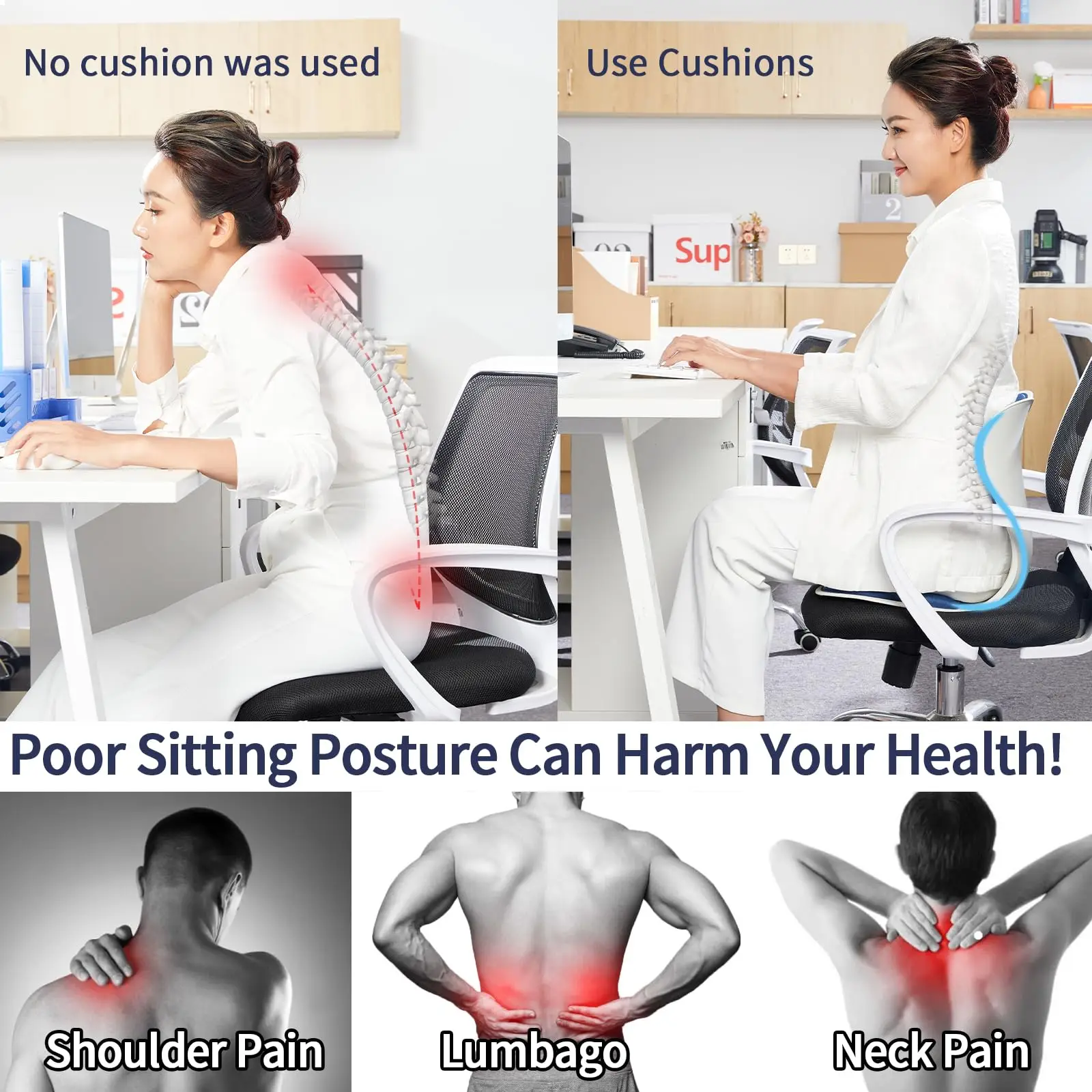 Back Support Sitting Posture Correction Office Chair Back Pain Relief Ergonomic Waist Protection Cushion Anti Hunchback Cushion