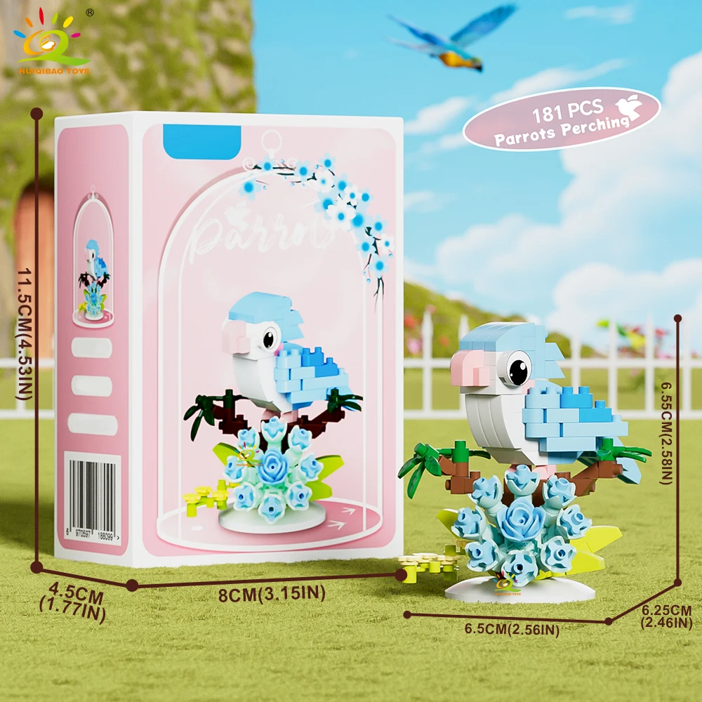 HUIQIBAO MOC Papagei Vogel Blume mit Display Box Micro Baustein Mini Diamant Modell Ziegel Spielzeug für Kinder Schreibtisch Dekor. – Detail 2