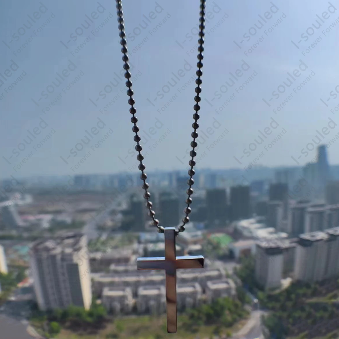 Pure Titanium Mirror Cross Necklace for Men With Never Rust Ball Bead Chain 71CM 28