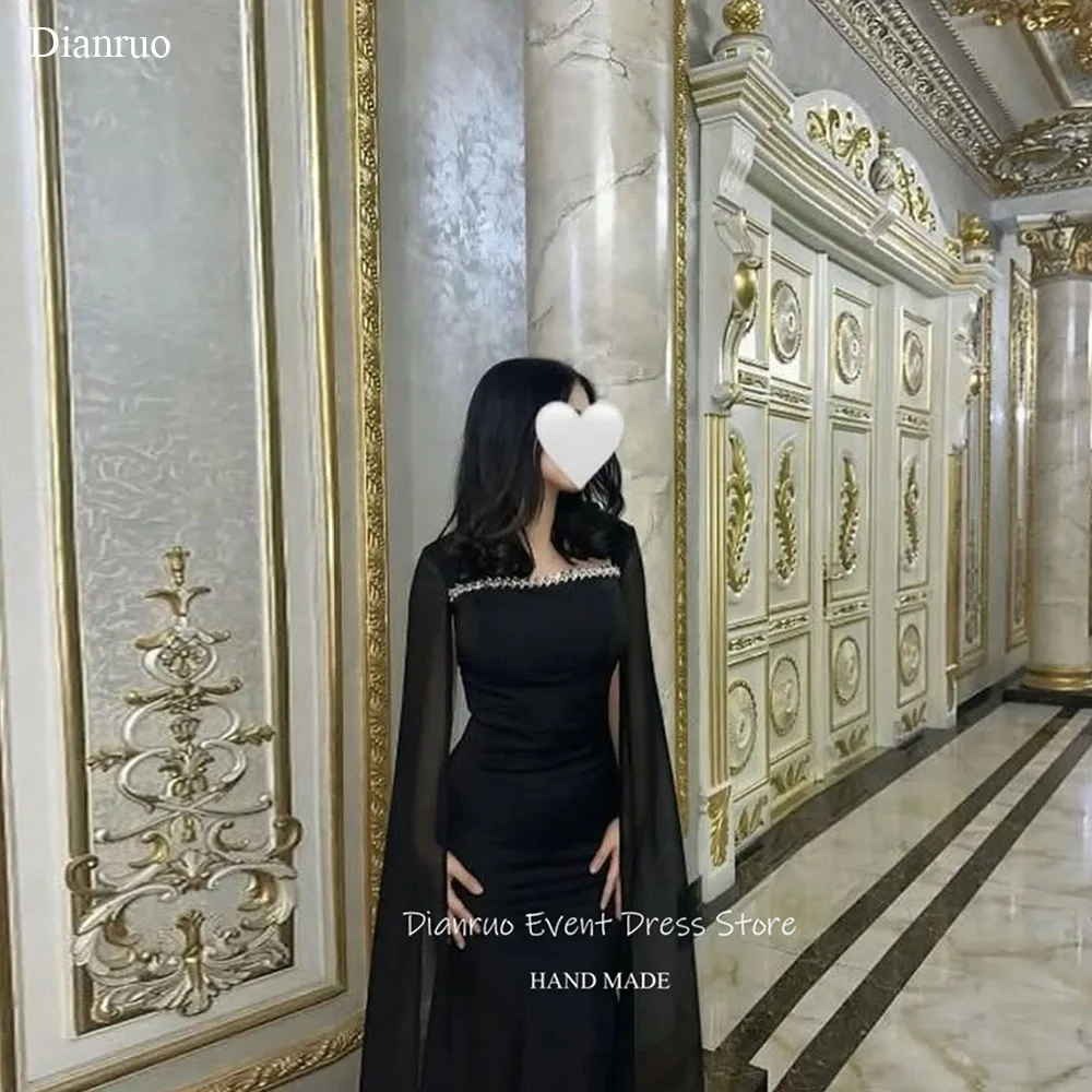 

Dianruo Черные вечерние платья русалки 2025 года с прозрачными рукавами Гостевые платья с вырезом из бисера Очаровательные халаты De Cocktail по индивидуальному заказу