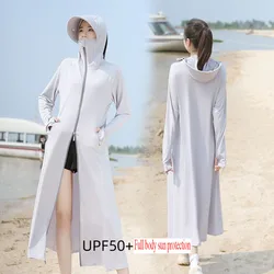 Xpqbb Summer Sunscreen Long Coat Women Breathable Anti-UV Outdoor Sun Protection Clothing Casual Simple Solid Ice Silk Outwaer