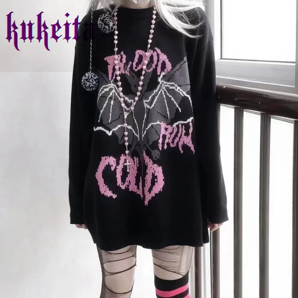 

Grunge Aesthetic Sweater Women Punk Gothic Sweater Y2k Harajuku Knitted Pullover Dark Alternative Vintage Knit Jumper Streetwear