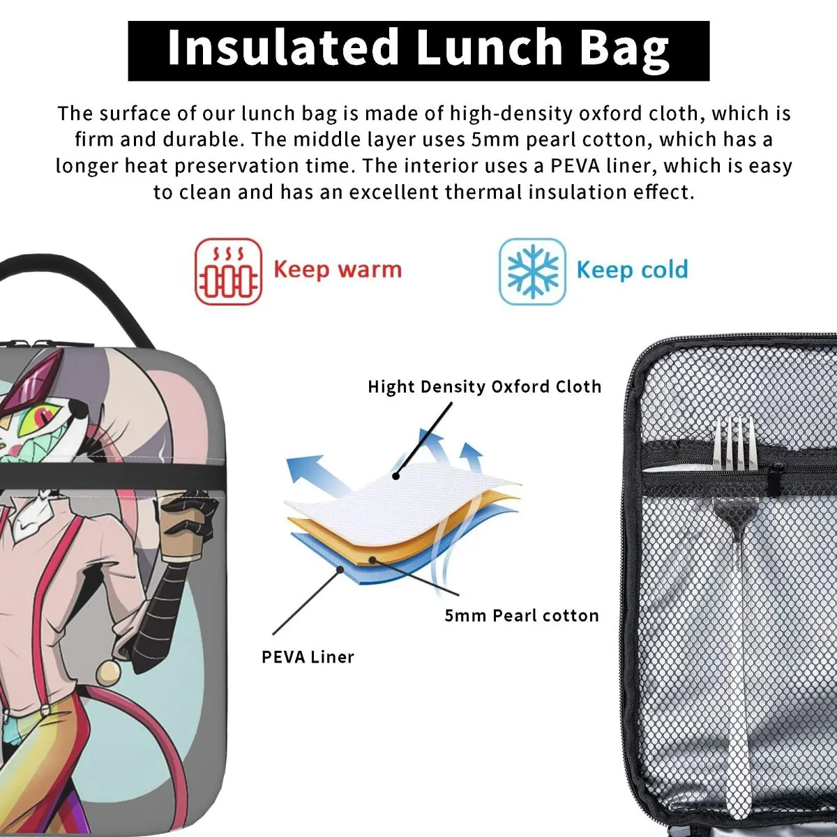 Fizzarolli Helluva Boss Insulated Lunch Bag for Women Kids Portable Food Boxes Thermal Lunch Box Tote