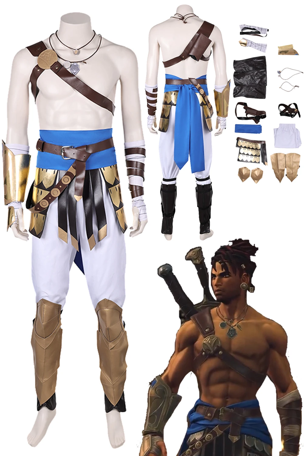 

Sargon Game Prince of Persia The Lost Crown Cosplay Costume Pants Necklace Set Halloween Carnival Suit Disguise Male Men Adult