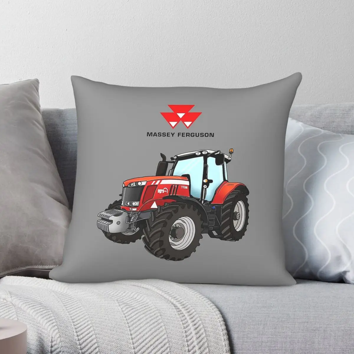 Massey Ferguson Red Tractor Square Pillowcase Polyester Linen Velvet Pattern Zip Decor Sofa Cushion Cover 45x45