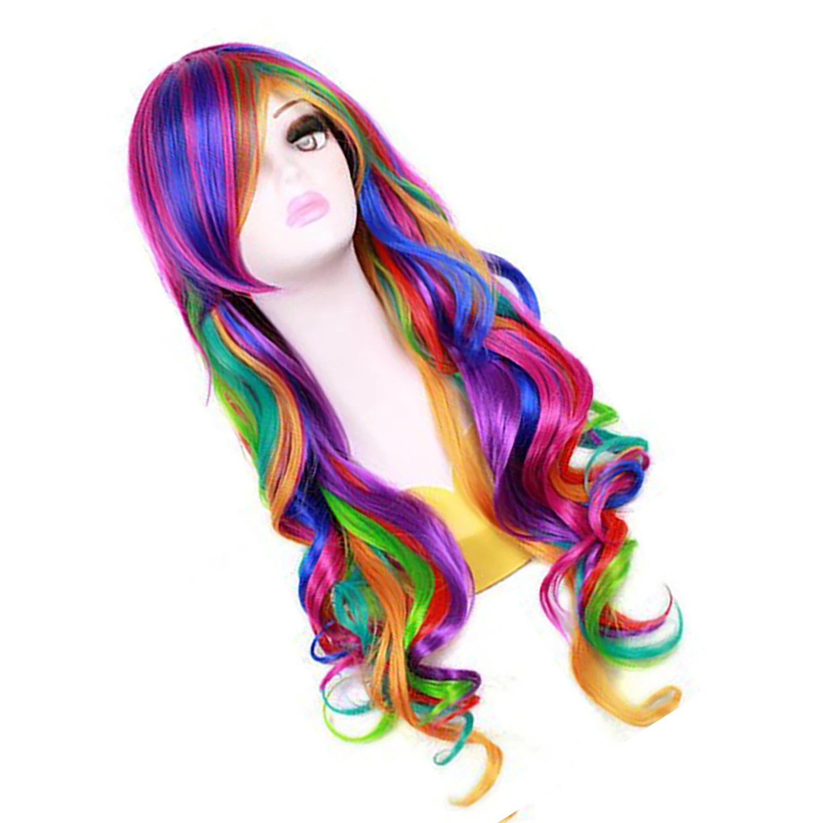 1Pcs/lot New Hot Women Rainbow Color Long Wig Natural Look Heat-Resistant Women Wig for Tourism Stage Performance Cosplay ect