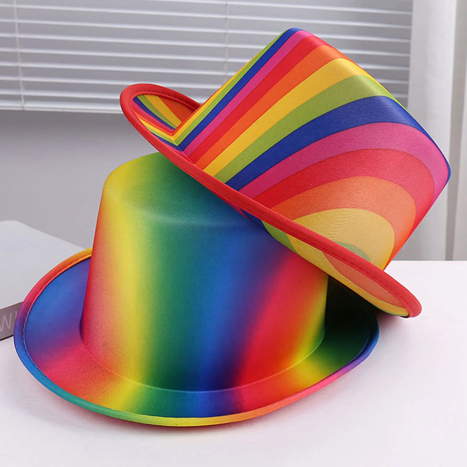 Adultos crianças mágico arco-íris chapéu alto colorido multicolorido padrão cartola para apresentações de palco e eventos de cosplay de halloween