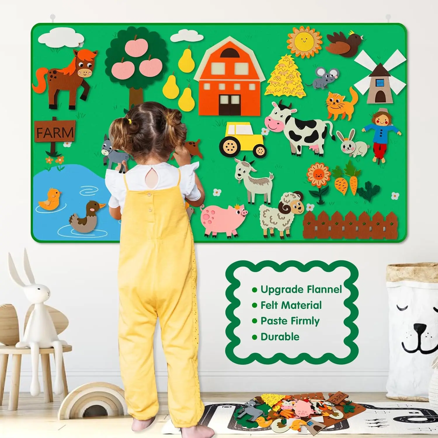 Farm Animals Felt Story Board Set Storytelling Early Learning Interactive Play Kit Wall Hanging Puzzle Toys for Toddlers Gifts