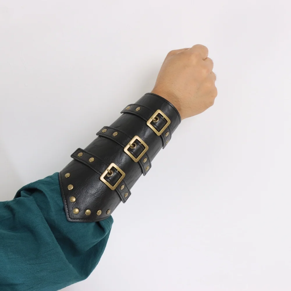 Medieval Belt Viking Knight Cosplay Rivet Bracelet PU Leather Material Outdoor Knight Riding Dress Cosplay Belt Set