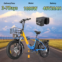 Ridstar MN-20 E-Bike 1000W Motor 48V20AH Battery Folding Electric Bicycle 20-Inch Fat Tire  All Terrain Electric Bike