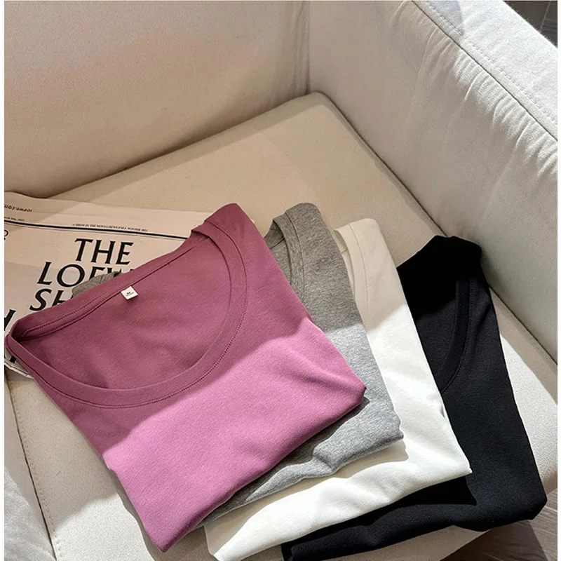 Camiseta informal de algodón para mujer, camisetas de manga corta, ropa de moda para mujer, camiseta básica ajustada con