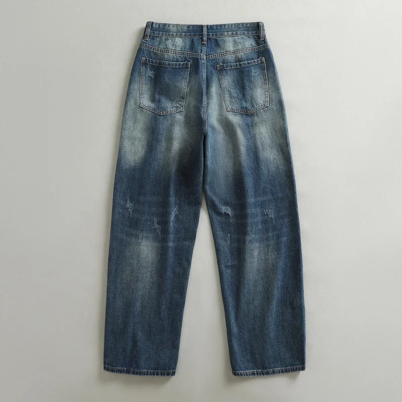 Vintage Men's Jeans in Faded Colors, Korean Style, High Street, Loose, Straight, Wide, Versatile, Casual, Daily Wear