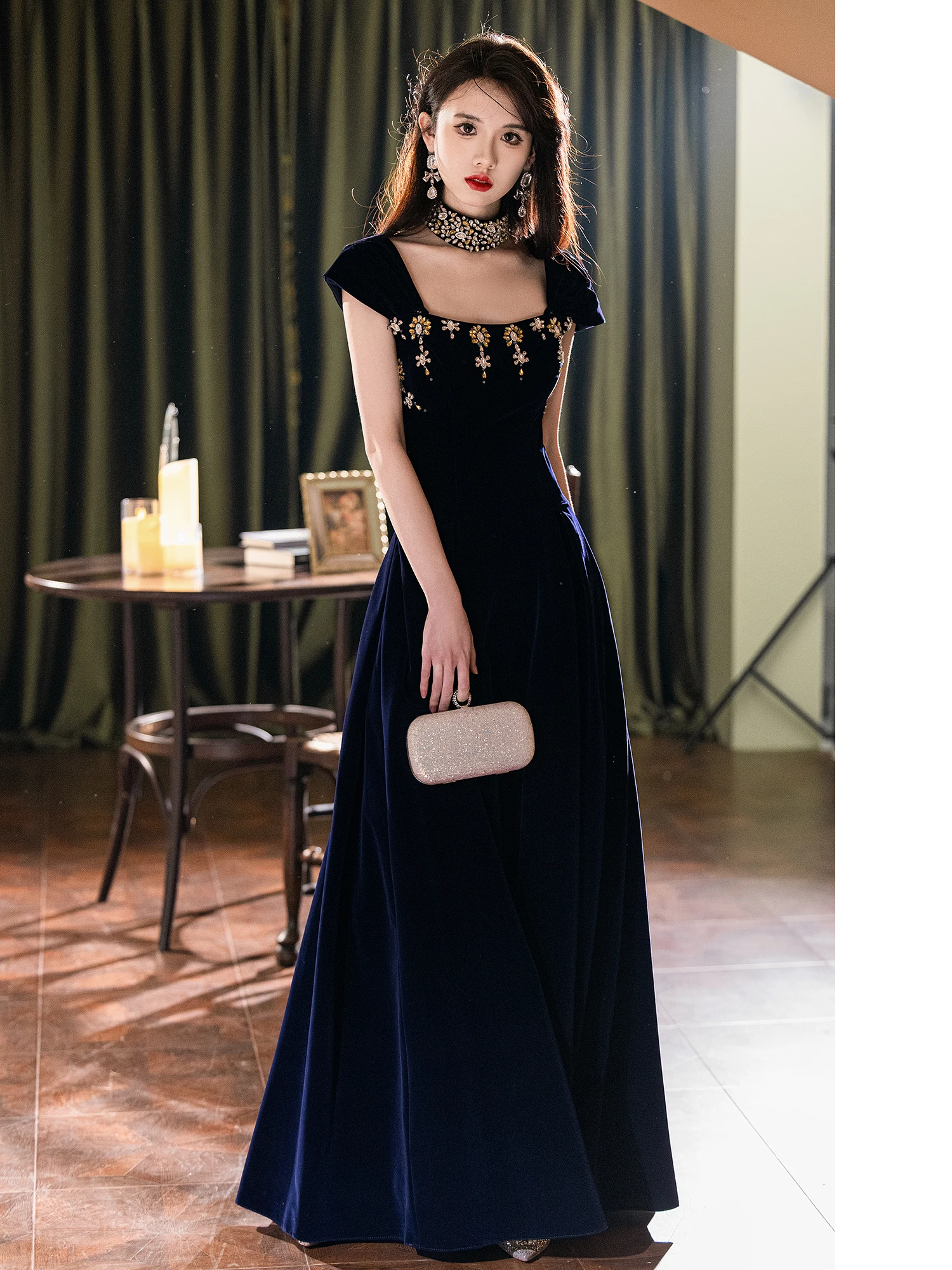 

Вечернее платье Ele для женщин, новинка 2024 года, элитное, праздничное, легкое, роскошное, синее, для ведущей, на конец года