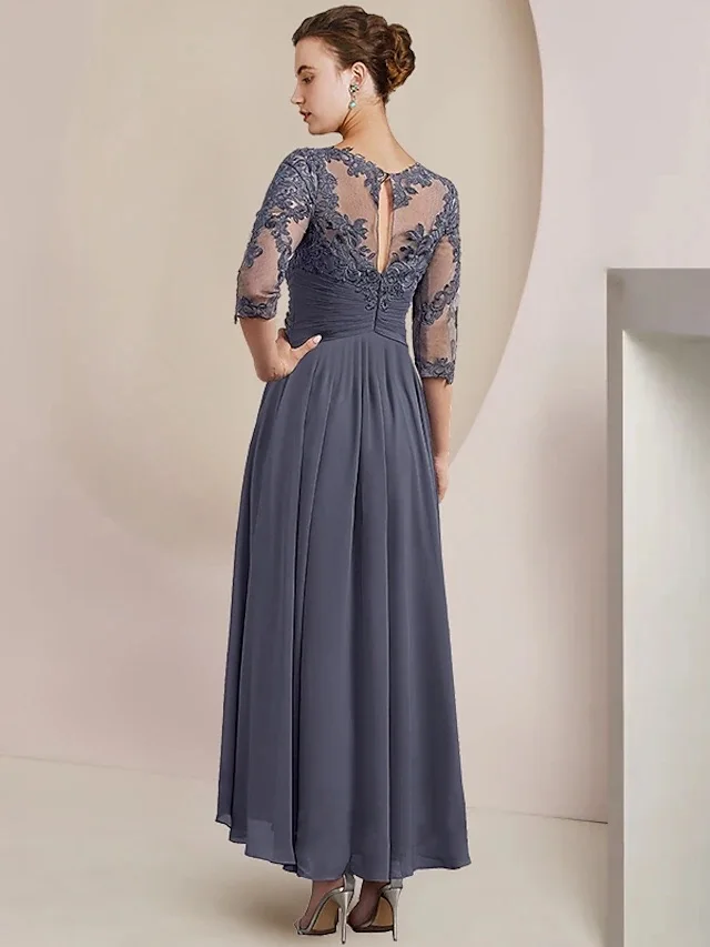 Elegant A-line ball Dress plus Size formal sexy deep crewneck seven-point sleeves Luxury lace applique Party Evening Dress 2024