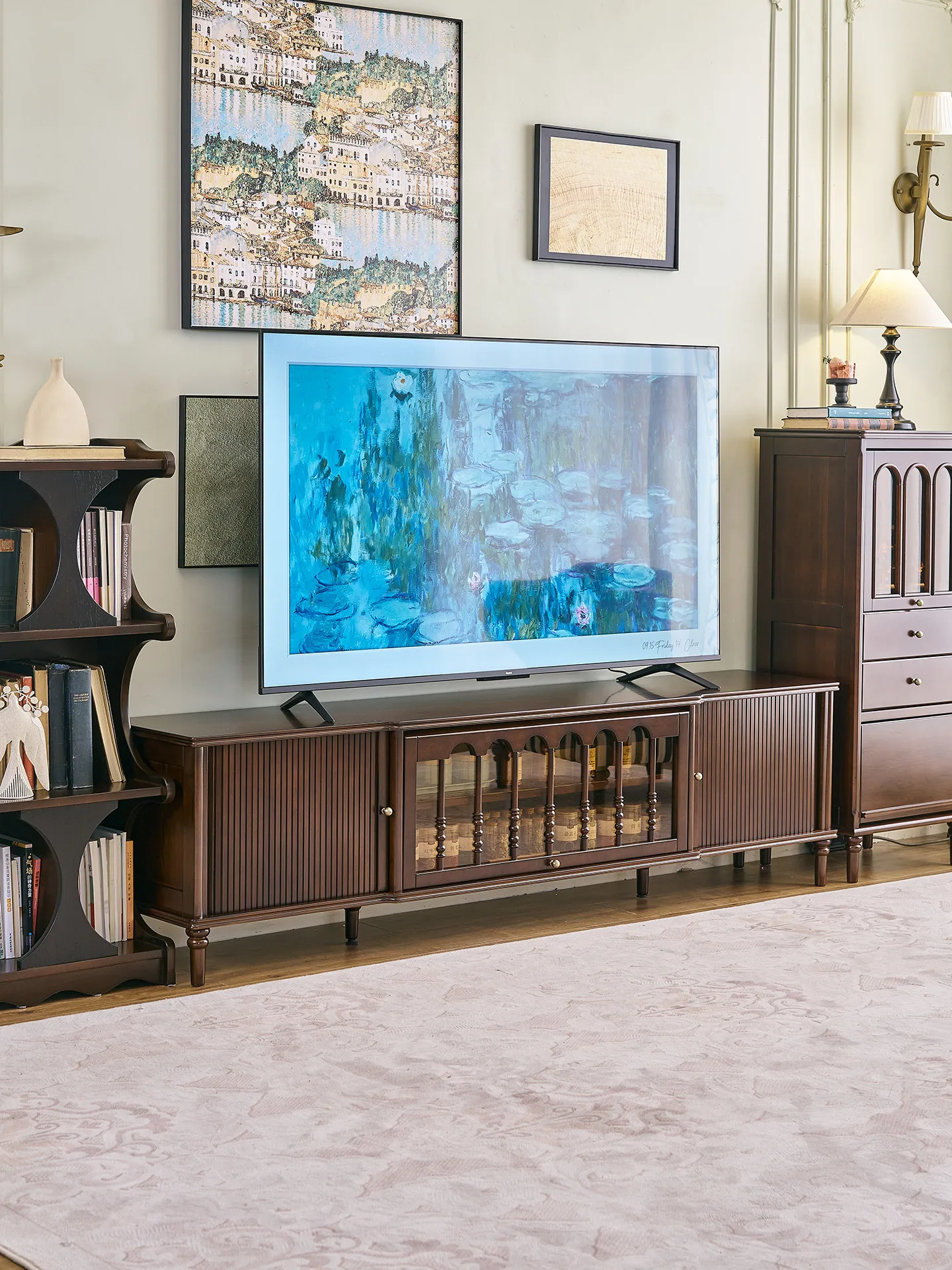 PYH all solid wood medium and ancient style TV cabinet retro living room cherry wood storage locker side cabinet