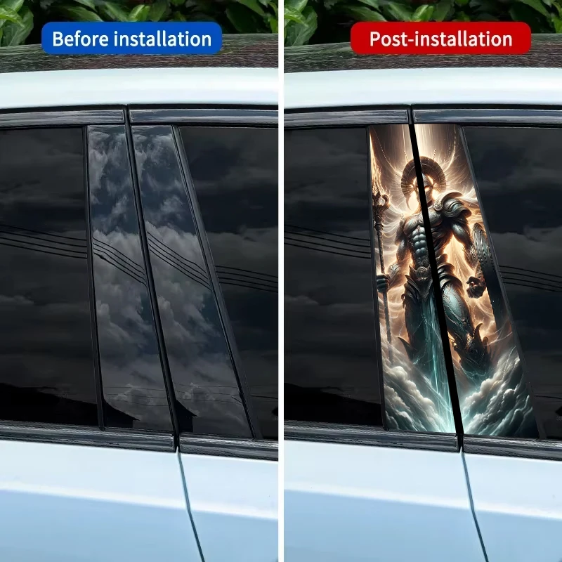 2pcs Skeleton Rider Warrior Car Sticker Car B-Pillar Vinyl Sticker Waterproof Diy Cool Car Door Post Skeleton Sticker Decal