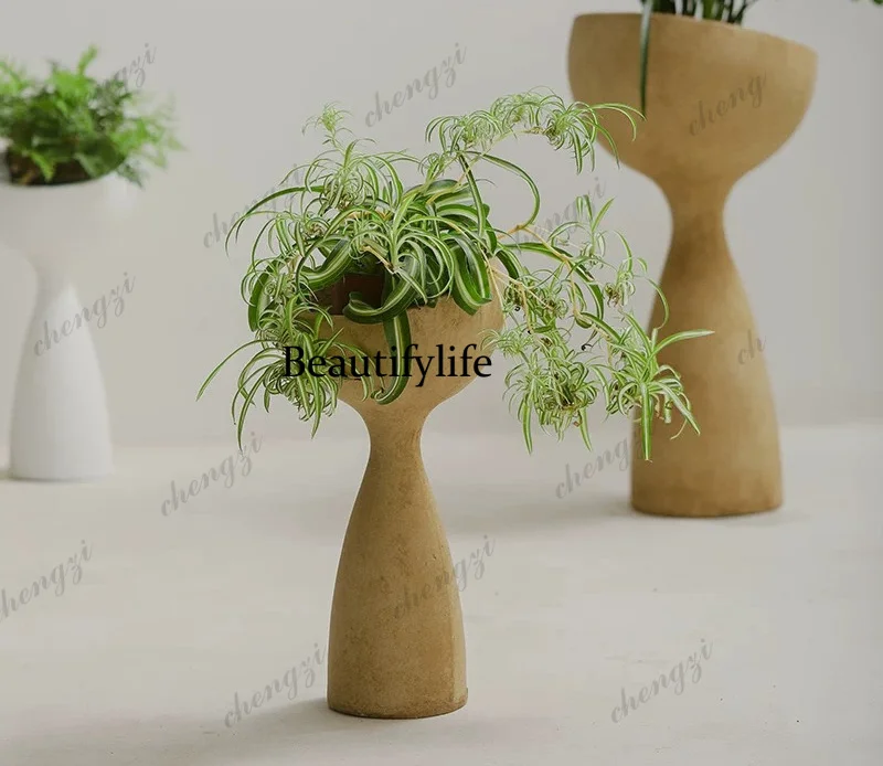 Tall imitation cement flowerpot balcony indoor Nordic ornament courtyard outdoor weeping silk jasmine green plants