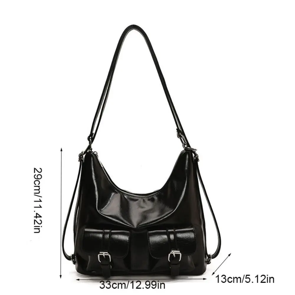 الصلبة اللون جيوب متعددة حقائب الظهر سعة كبيرة حقيبة كتف بولي Leather الجلود حقيبة كروسبودي حمل حقيبة Y2K نمط المرأة على ظهره #5
