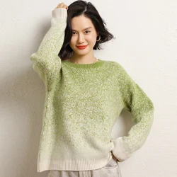 Women's 100% Goat Cashmere Knit Round Neck Sweater 2023 Autumn/Winter New O-Neck Pullover Soft Comfortable Loose Tops For Female