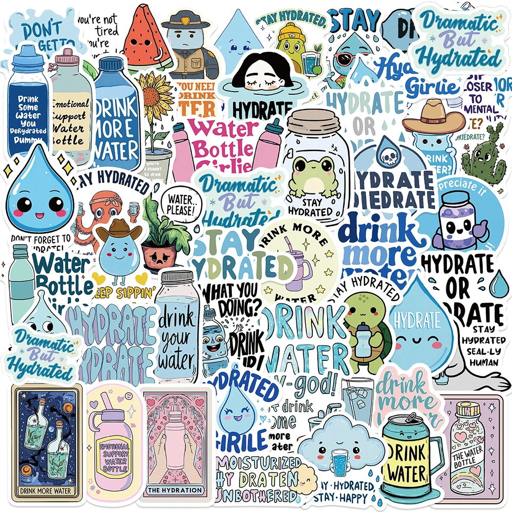 10/30/50pcs Stay Hydration Graffiti Stickers Cute Drink Water Cartoon Sticker DIY Skateboard Laptop Decoration Sticker Toy Gifts