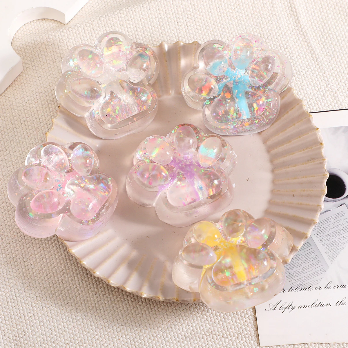 Transparent Glitter Colorful Starfish Soft Anti Stress Cat Paw Taba Squeeze Kids Toys Cat's Paw Adult Decompression Sensory Gift