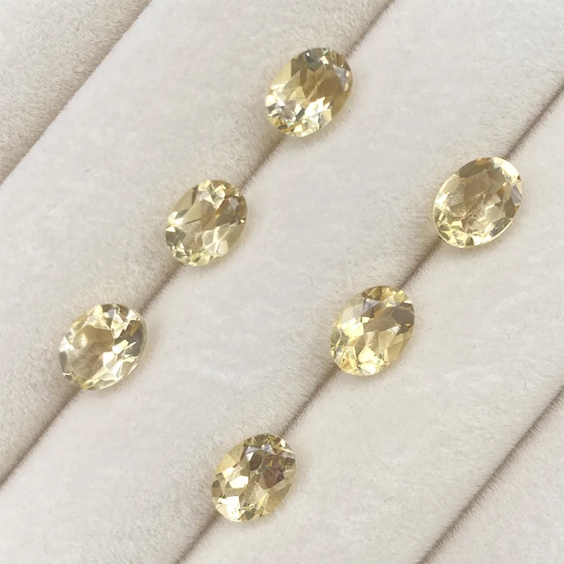 Gemas sueltas de citrino natural al por mayor de fábrica, gemas de 0,5-1 quilates de corte redondo/ovalado amarillo soleado ​ para fabricación de joyas, pendientes, anillos, collares