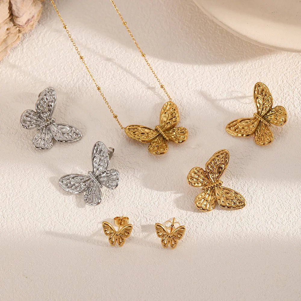 Modische Edelstahl-Ohrstecker mit 18k Goldplattierung in Schmetterlingsform für Damen und Mädchen, Schmuck-Geschenk-Ohrringe – Detail 3