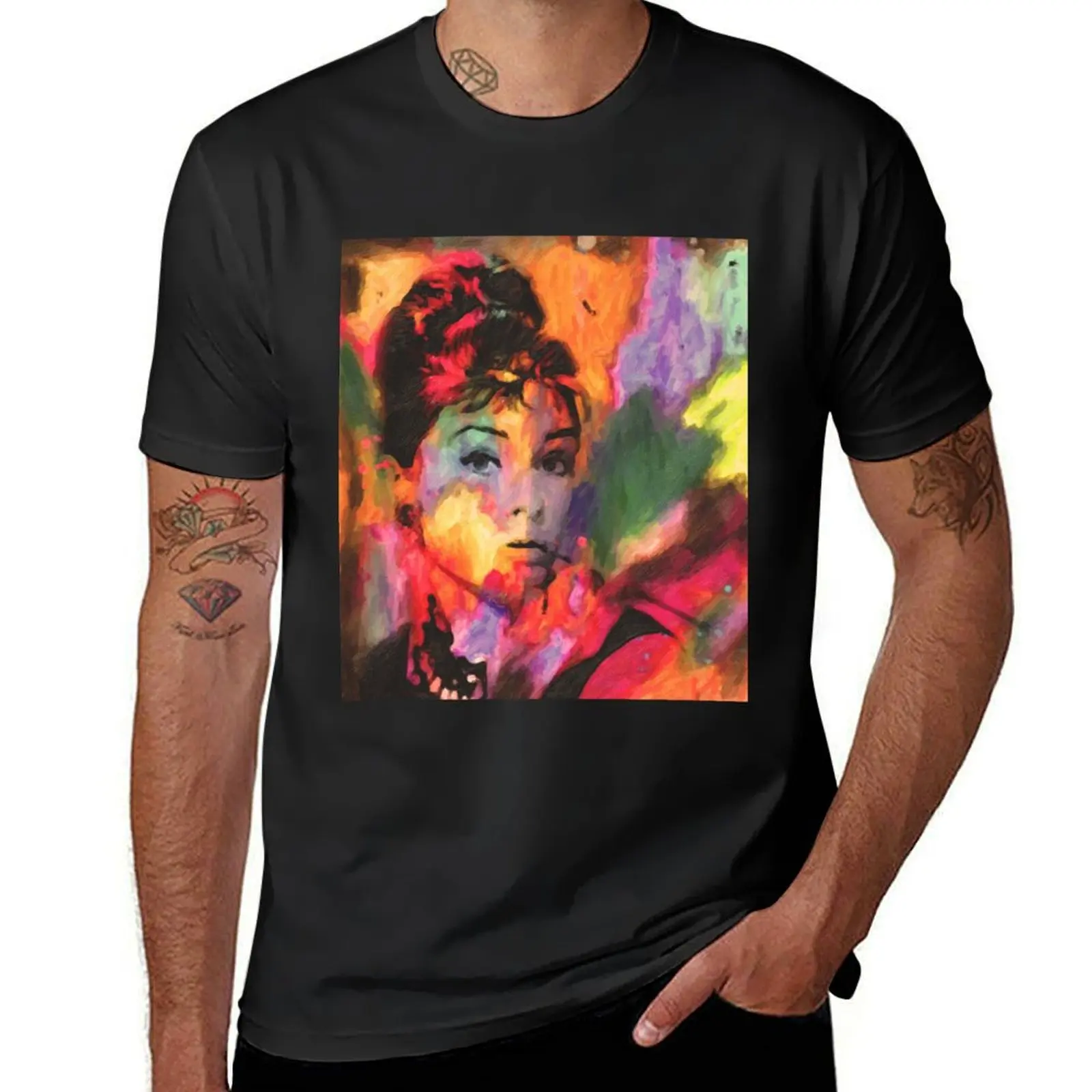 

Audrey Hepburn Oil Painting T-Shirt oversized for a boy t shirts for men graphic