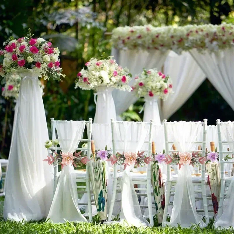 2-20Pcs Artificial Flower Wedding Chair Decoration Flowers Aisle Church Chair Bench Pew Bows with Ribbon for Wedding Party Decor