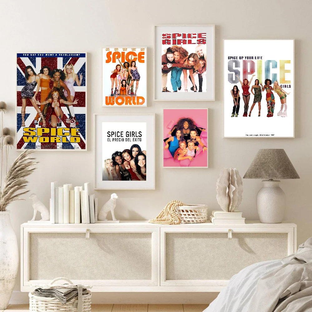 Spice Girls Music  Anime Posters Sticky Waterproof Paper Sticker Coffee House Bar Kawaii Room Decor