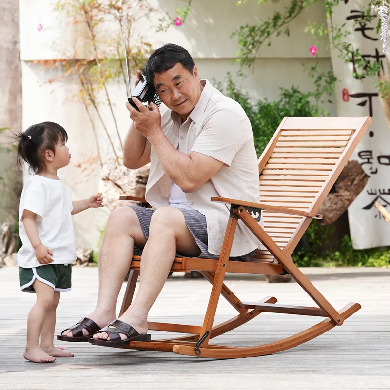 Bamboo rocking chair, recliner, adult, waist support for the elderly, lunch break, summer carefree folding chair, courtyard