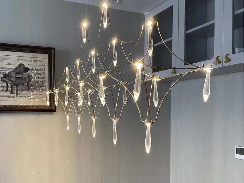 Restaurant Strip Chandelier Postmodern Light Luxury Lobby Front Desk Lamp Designer Minimalist Bar Dining Table Crystal LED Lamp