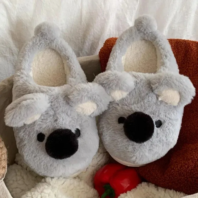 Women Winter new three-dimensional koala design Slippers Casual Soft Heel Platform Fur Warm Indoor Comfortable Man Home Slippers