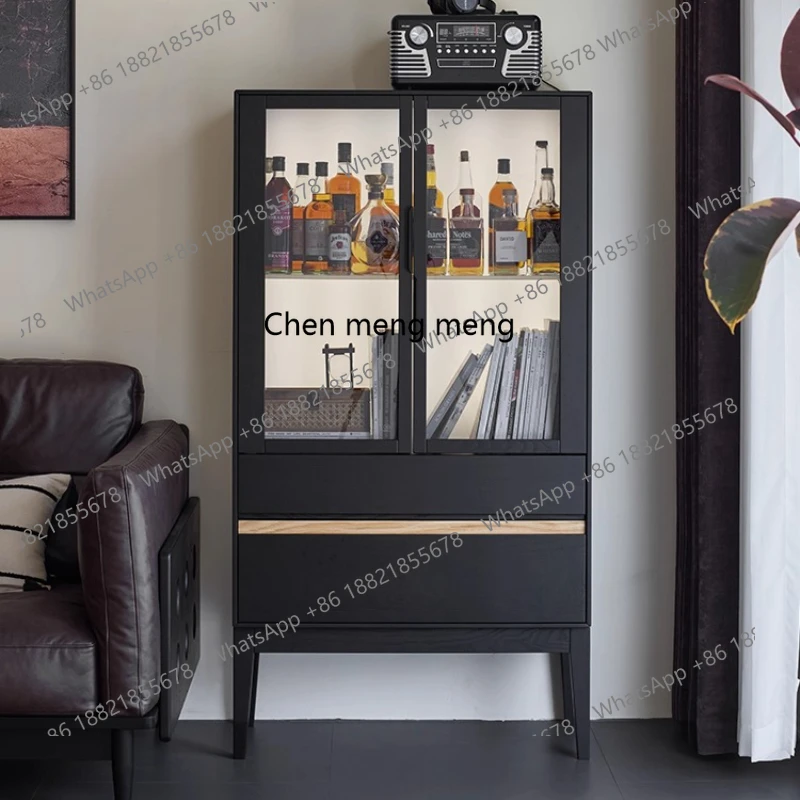 

French retro style solid wood home living room storage sofa side display storage cabinet