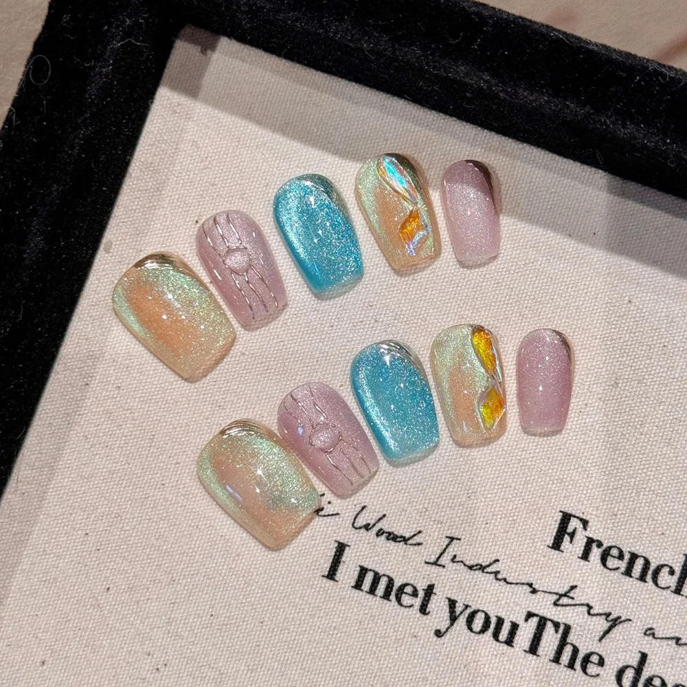 أظافر اصطناعية أكريليك قابلة لإعادة الاستخدام ، مصنوعة يدويًا ، لطيفة ، اضغط ، كاواي قصير ، تصميم مخفي القط الوردي ، فن الأظافر ، المطلوب ، متجر الحياة #2