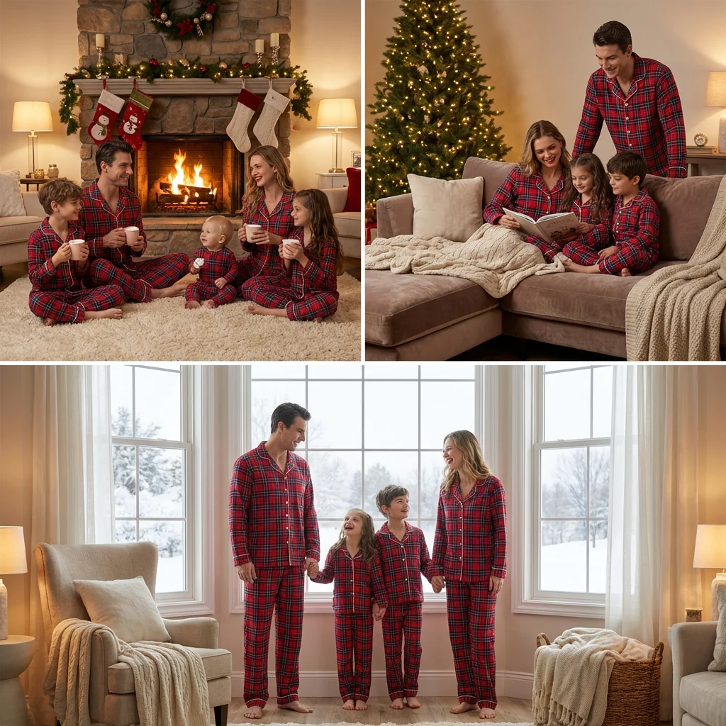 Merry Christmas Family Pajamas Set Plaid Print Adults Kids Matching Outfits Turn-down Collar Button Shirt+trousers 2 Pieces Suit