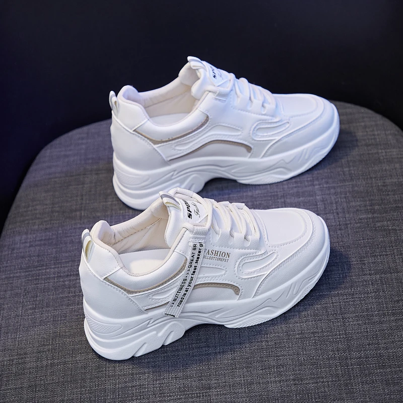 2022 new Brand Wedge Shoes Fashion designers white Sneakers Women leather thick-soled tennis Sports shoes woman Zapatillas Mujer