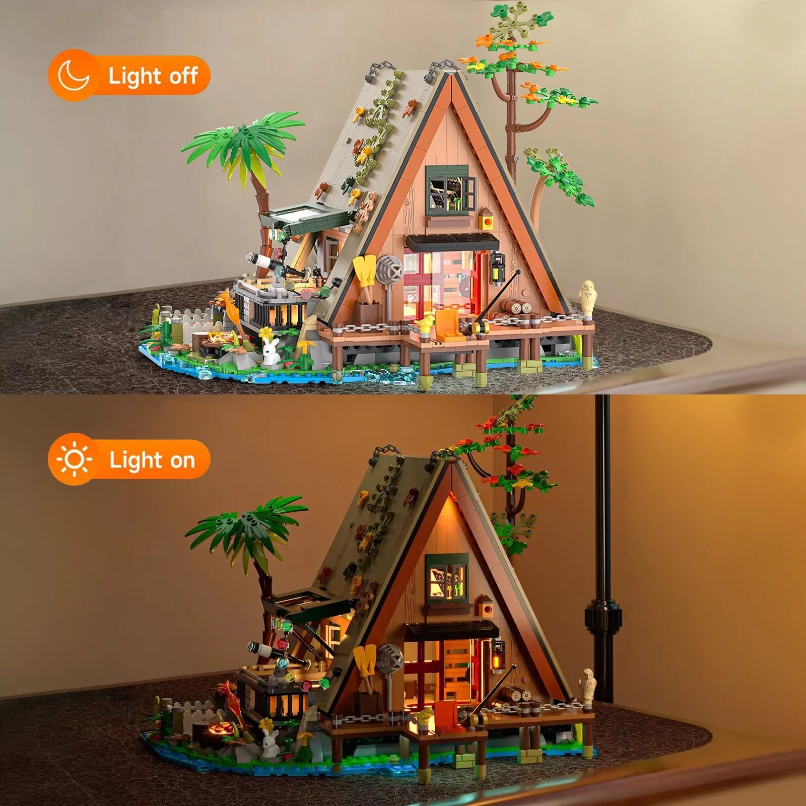 1486 قطعة من مكعبات بناء بيت الغابات مع ضوء LED مجموعة عرض كابينة شجرة مجموعة طوب قابلة للبناء لمحبي الطبيعة والكبار والأطفال #2