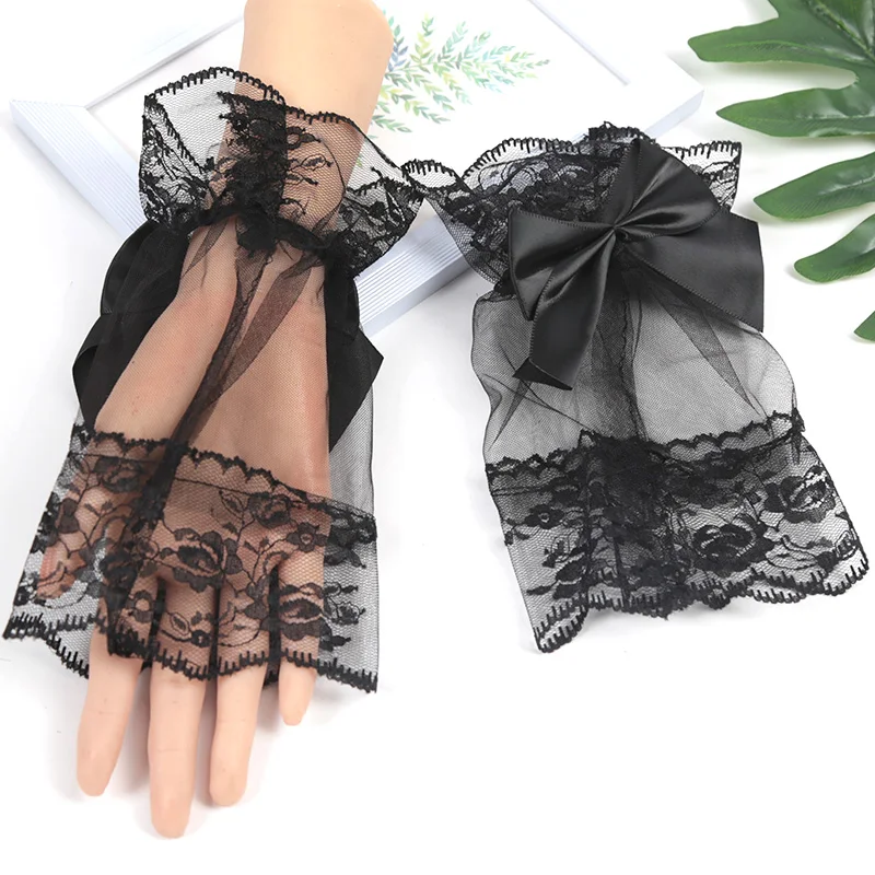 1Pair Detachable Fake Sleeves Lace Mesh Fake Flared Sleeves Women Lace Wrist Cuffs Bracelets Fashion Elbow Sleeve Cuff