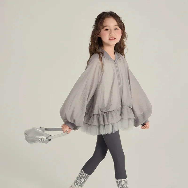 2025 Spring New Children's Foreign Princess Style Mesh Hem Jacket Bud Top