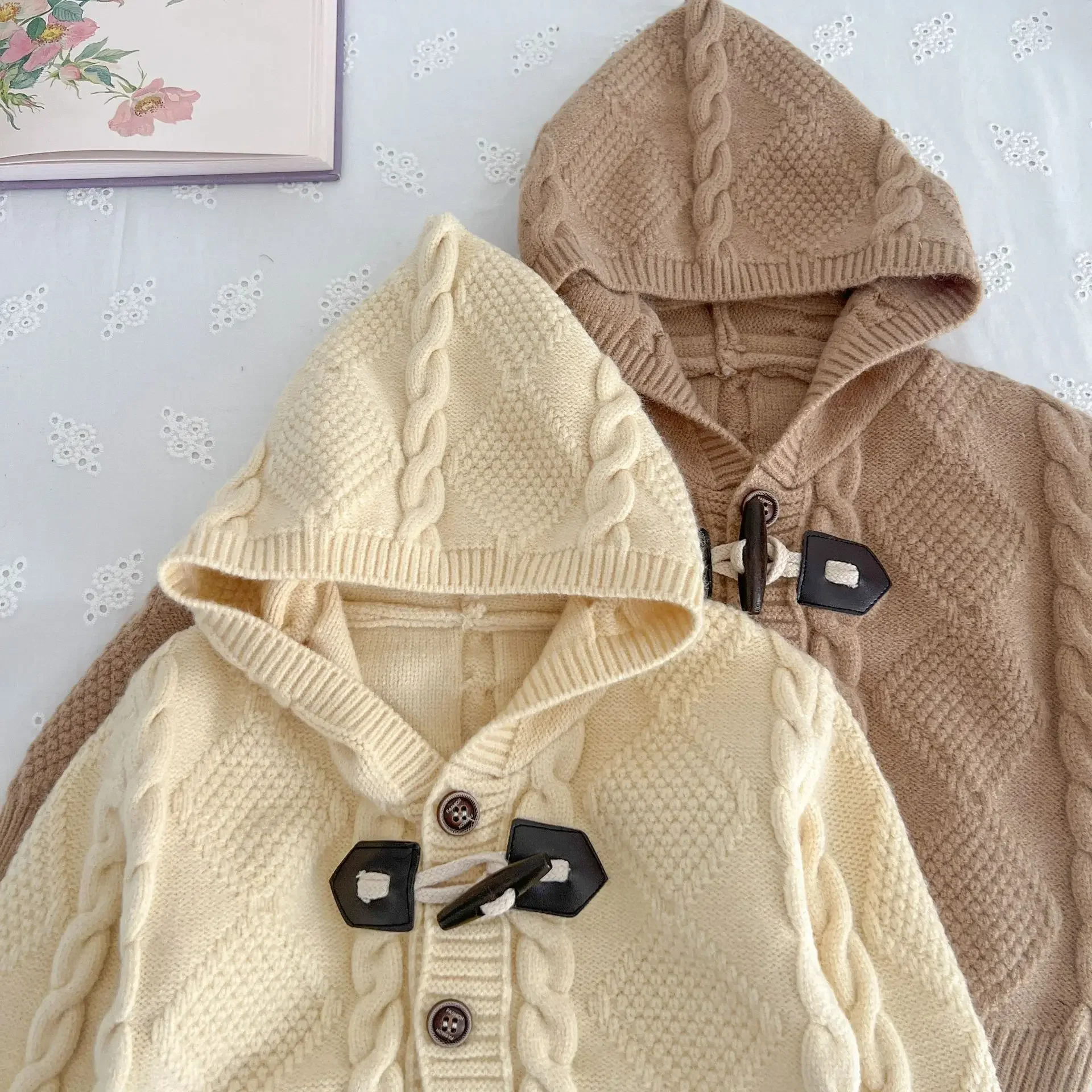 Autumn Winter Children's Clothing Baby Girls Knitted Hooded Sweater Kids Clothes Single Breasted Knitwear Boys Sweaters Coat