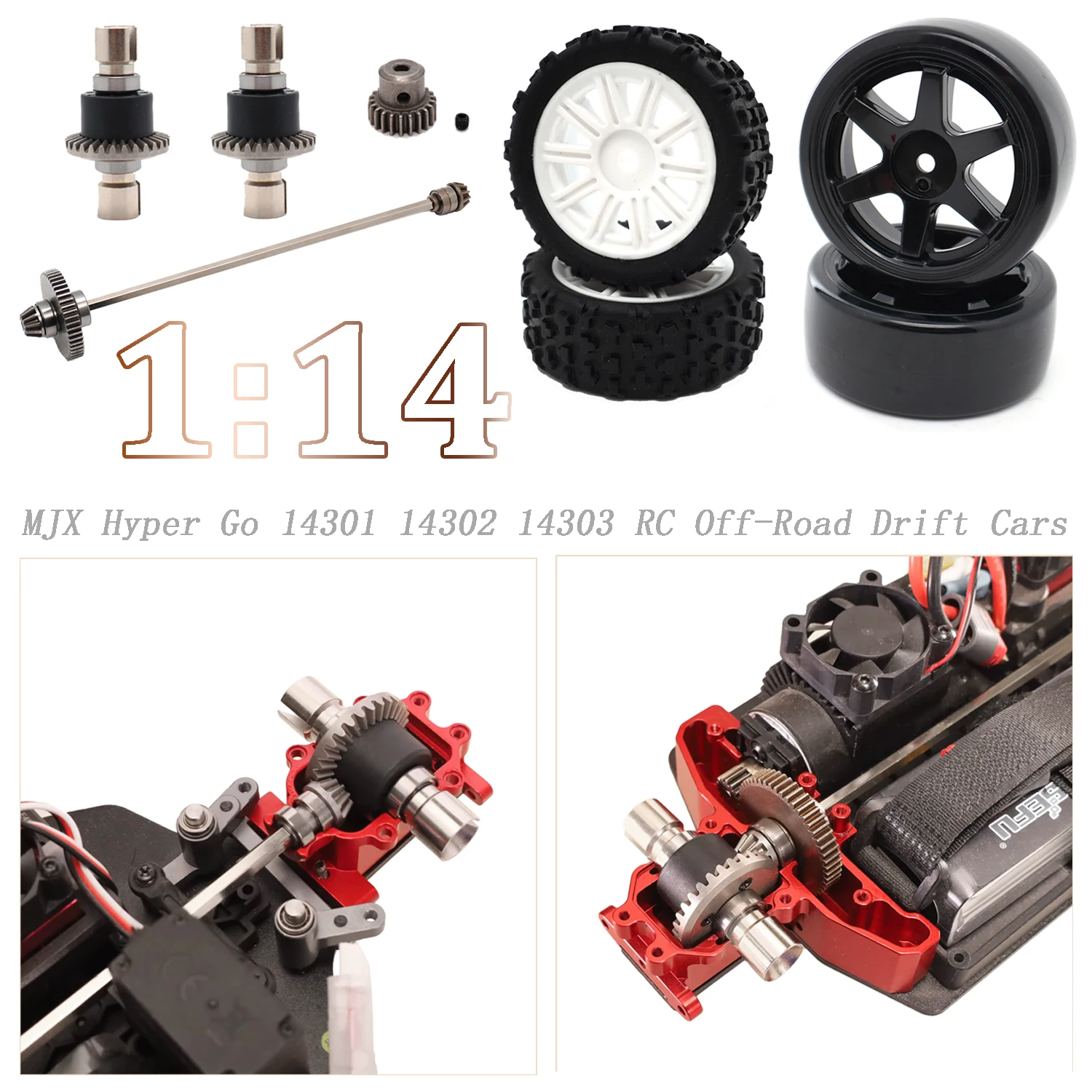 

MJX RC Off-Road Drift Tire Rubber Tyre Front and Rear Differential Gear Drive Shaft Kit for 1:14 MJX Hyper Go 14301 14302 14303