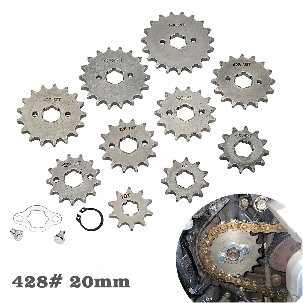 

For BSE SSR SDG KAYO Dirt Pit Bike ATV Quad Go Kart Moped Buggy Scooter Motorcycle 428# 20mm 10T-19T Front Engine Sprocket